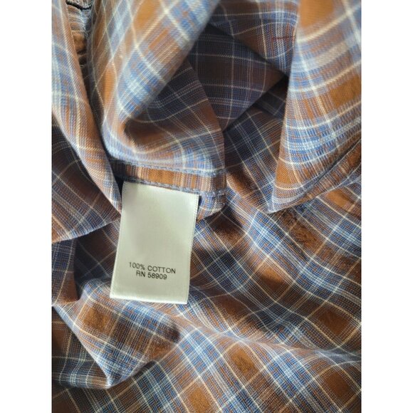 Rowm Mens Tall Plaid Button-Up Shirtsize 2XT Brown & Blue Long Sleeve - Picture 7 of 7